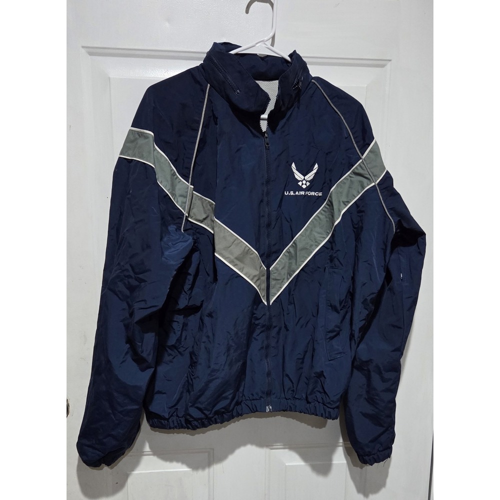 US Air Force Vtg Jacket Mens Full Zip Windbreaker Navy Blue & Gray Zip pockets M
